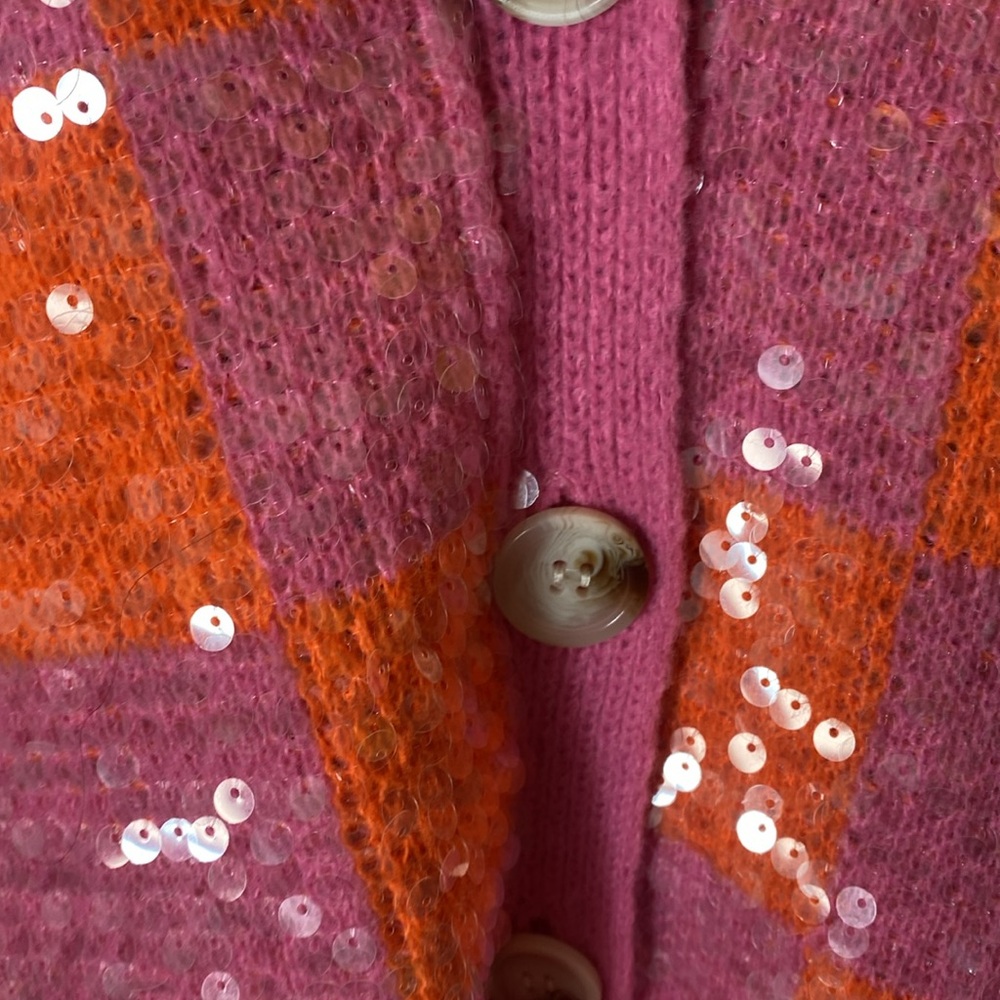 BIBI S Pink and Orange Checkered Sweater S - Picture 4 of 10